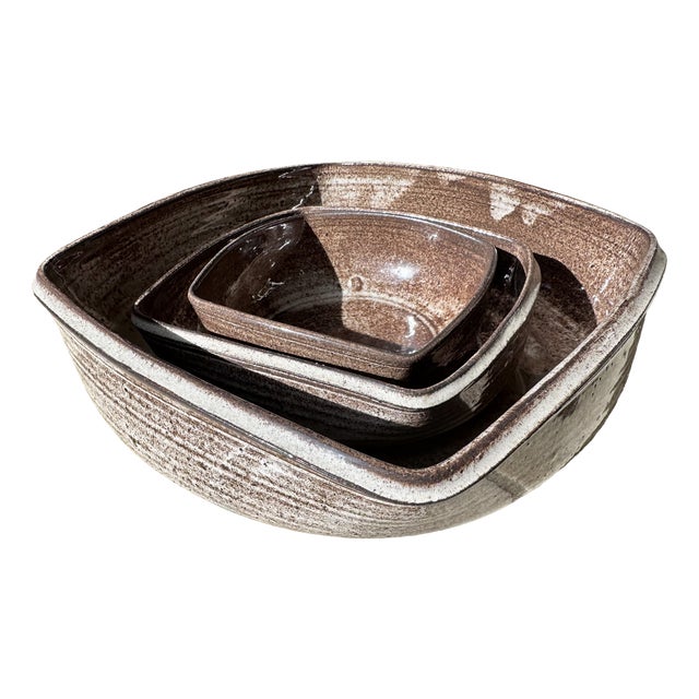 Square Handcrafted Ceramic Art Bowls from Serocka, Germany, 1970s, Set of 3 For Sale