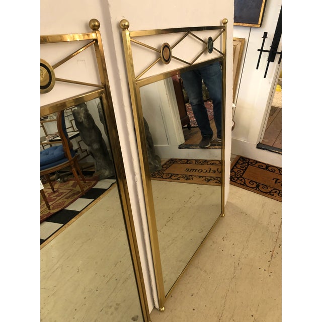 Hollywood Regency Glamorous Large Solid Brass Hollywood Regency Vintage Mirrors - a Pair For Sale - Image 3 of 12