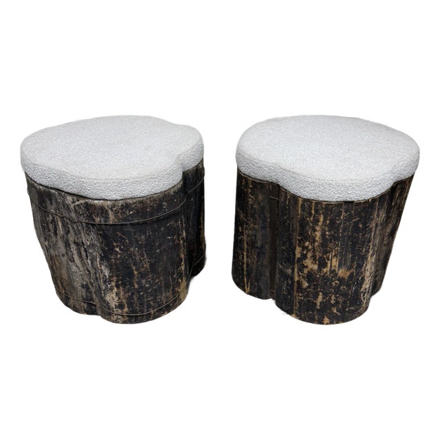 Rustic European Grain Barrel Stools Benches - A Pair For Sale