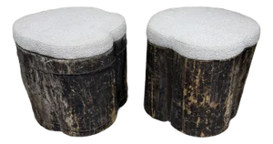 Rustic European Grain Barrel Stools Benches - A Pair