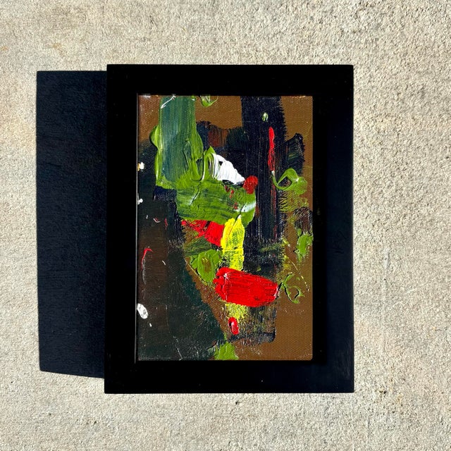 Abstract Vintage Boho Miniature Painting in Wood Frame For Sale - Image 3 of 8
