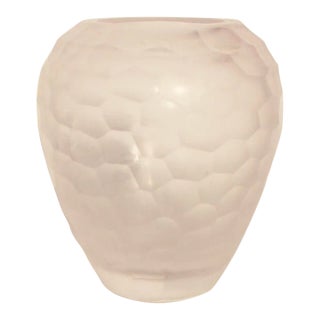 Vintage Hand-Carved & Faceted Pink Glass Vase For Sale