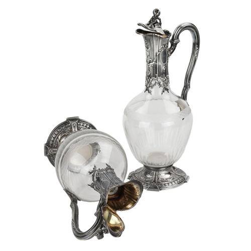 French Glass Wine Jugs in Silver, Set of 2 For Sale - Image 6 of 10