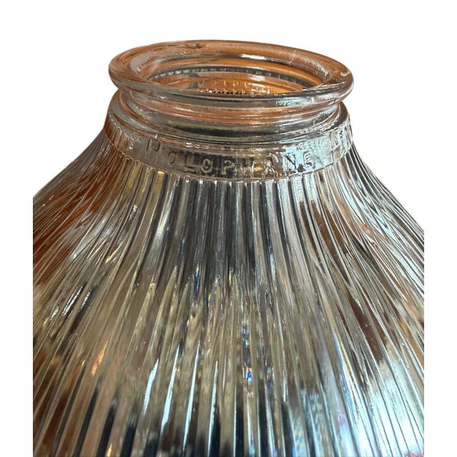 Transparent 1920s Americana Fluted Halophane Shade Flushmount Light Fixture For Sale - Image 8 of 12