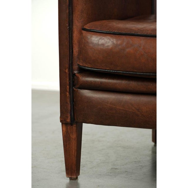 Sheepskin Armchair in a Deep Brown Color Finished with Black Piping For Sale - Image 11 of 13