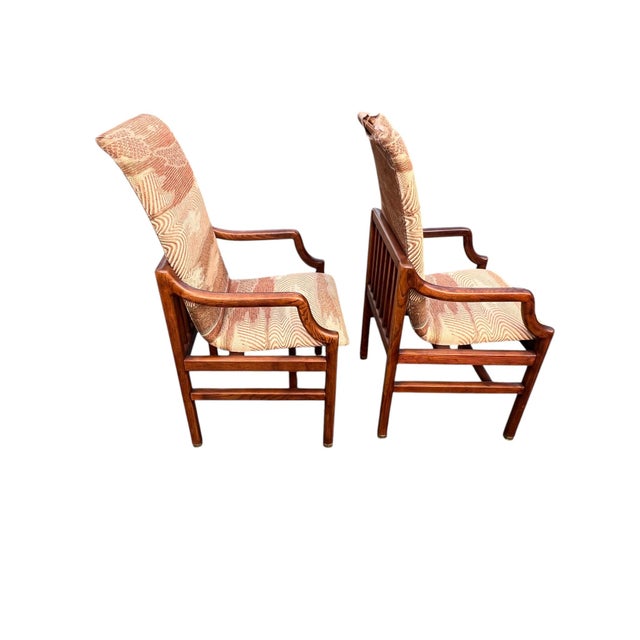 Late 20th Century Henredon Campaign Oak Pair Armchairs For Sale - Image 5 of 13