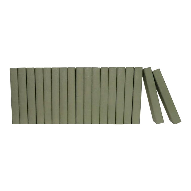 Decorative Books - Fir Linen Wrapped Books - Green Books By The Foot For Sale