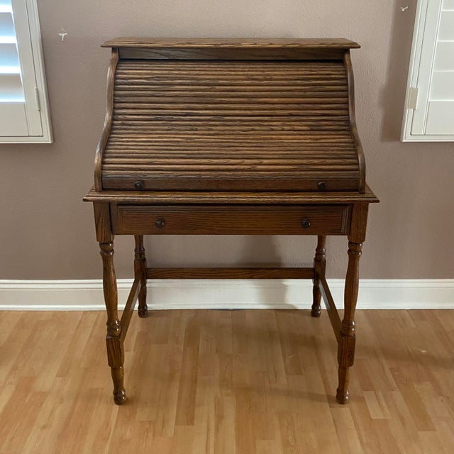 Mid 20th Century Vintage Bradford Oak American Colonial Roll Top Desk Chairish