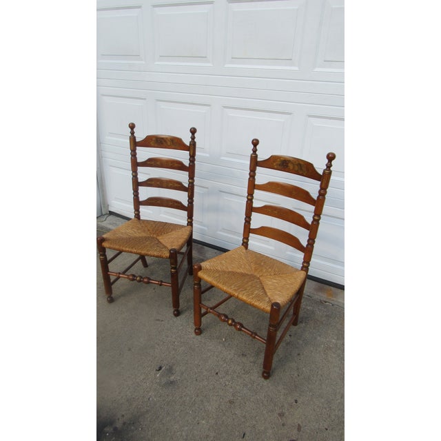 Item: Pair Hitchcock Chairs Details: Signed Hitchcock Farmhouse Style Beautiful Look Rush Seats Stenciled Design...