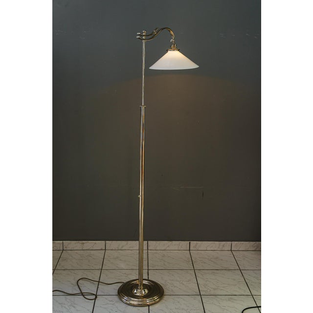 Adjustable Art Deco nickel floor lamp with original opal glass shade vienna around 1920s Original condition Original opal...