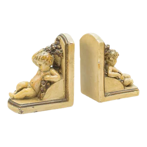 1850s Victorian Pair of Antique Putto Bookends, Italian, Decor, Cherub, Grand Tour