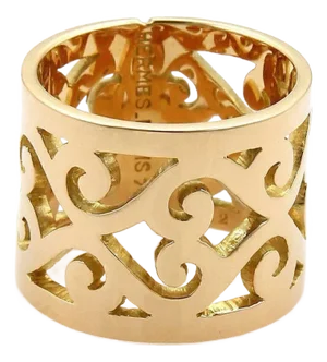 Hermes 18k Yellow Gold Open Swirl Pattern 15mm Wide Band Ring - Size 6