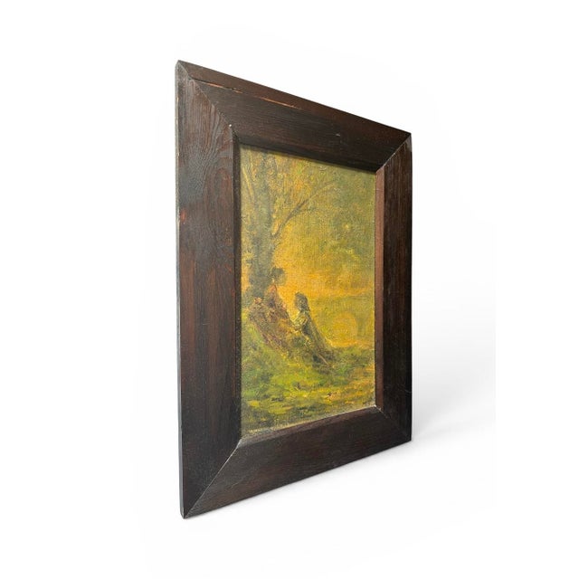 An original 1992 oil painting by Georgian artist Mamuca Tsetskhladze, depicting two figures resting beneath a large tree...
