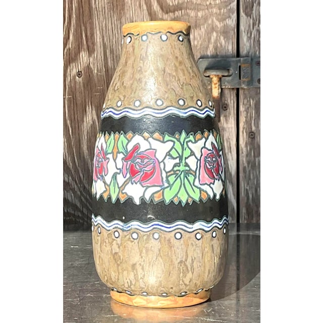 Mid 20th Century Vintage Charles Catteau for Boch Freres Keramis Hand Painted Vase For Sale - Image 5 of 12