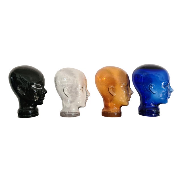 Tinted Glass Display Heads, 1970s, Set of 4 For Sale