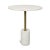 Deco style round side table with white marble top and base and brass finish metal stem. Each table will have natural...