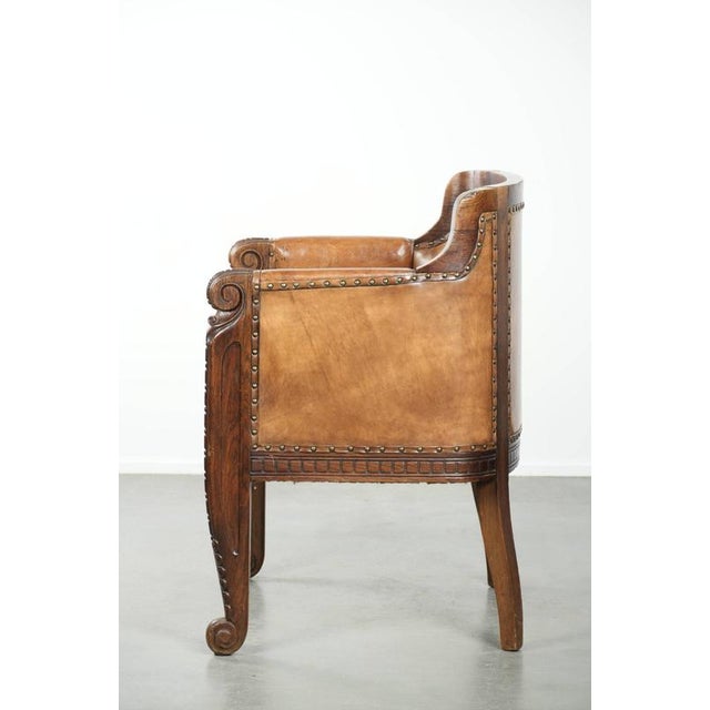 Antique Armchair in Sheepskin and Wood For Sale - Image 5 of 13