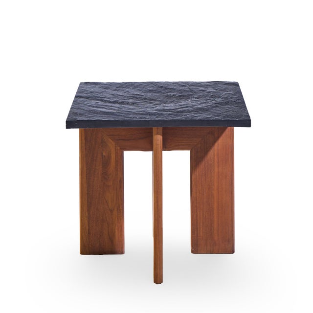 Wood Adrian Pearsall for Craft Associates Mid Century Walnut and Slate Top Side Tables - Pair For Sale - Image 7 of 11