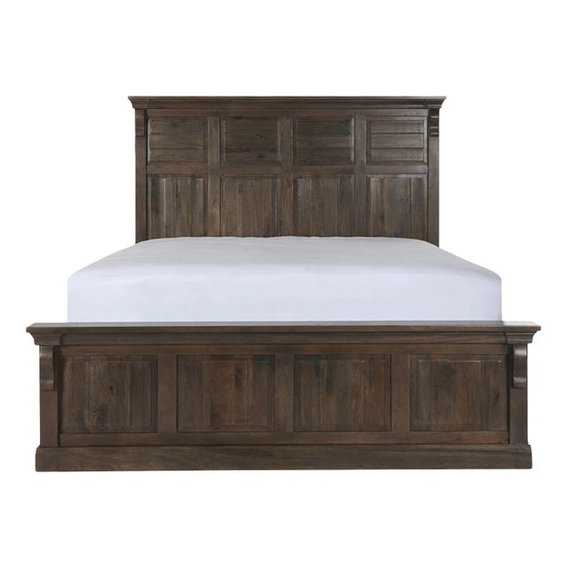 Walnut Stain Wood Panel Queen Bed Frame For Sale