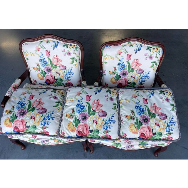 Vintage Floral Bergère Armchairs by Century Furniture, a Pair For Sale - Image 13 of 16