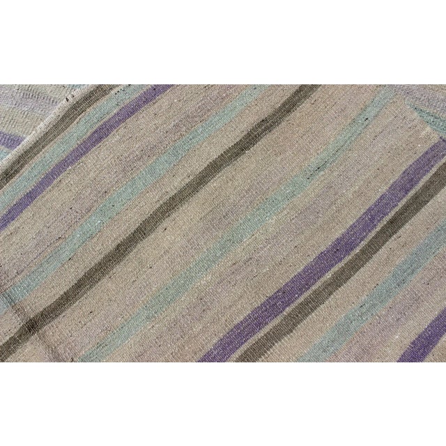 Vintage Turkish Kilim With Stripes in Pastel Purple, Cream, Green and Taupe For Sale - Image 9 of 12