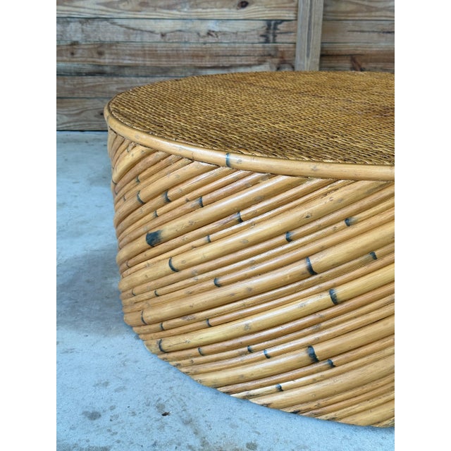 Boho Chic Vintage Coastal Split Rattan Round Rattan Weave Coffee Table For Sale - Image 3 of 13
