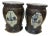 Pair Antique Chinese Brown Glaze With Blue & Withe Decor Garden Stools For Sale