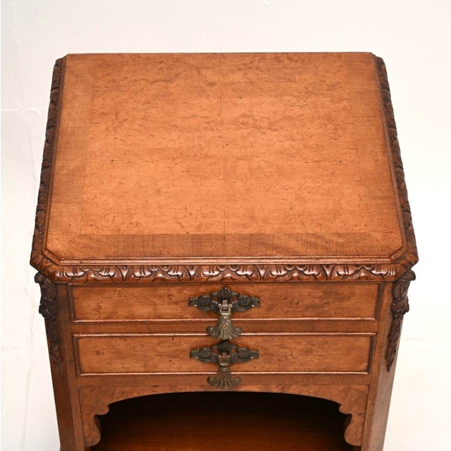 Wood Antique Burr Walnut Bedside Cabinets, 1920, Set of 2 For Sale - Image 7 of 10