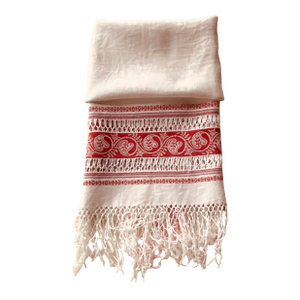 19th Century French Linen Trousseau Towel - Turkey Red Detail