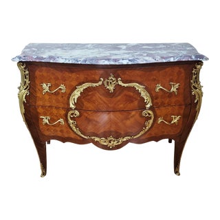 19th C French Louis XV Purple Marble Top Chest Commode by Maison Francois Daide For Sale