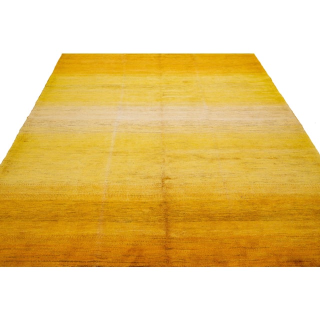 Modern Solid Yellow Modern Handmade Lori Persian Wool Rug For Sale - Image 3 of 10