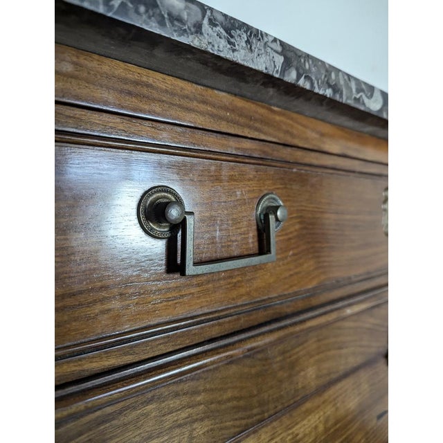 Wood Louis XVI Mahogany Secretary Topped with a Ste Anne Marble Slab For Sale - Image 7 of 12