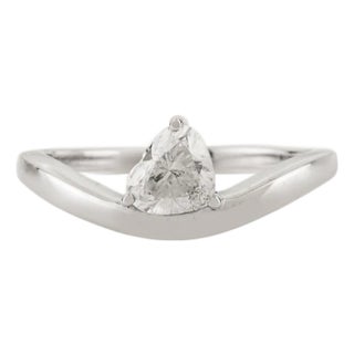 Heart-Shaped Diamond Solitaire Wave Ring Size 5.5 in 14k Solid White Gold Gift for Her For Sale