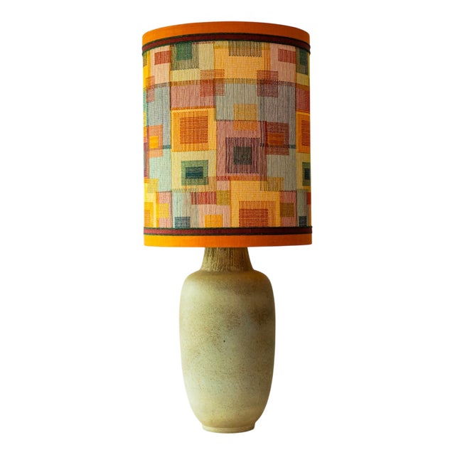 Ovoid Lime Green Ceramic Table or Floor Lamp with Lampshade attributed to R. Houben, 1970s For Sale