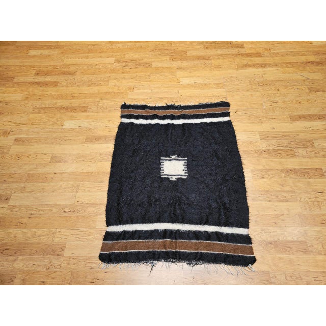 Brown Vintage Turkish Tulu Tribal Area Rug, Handwoven, Shag Wool Pile, 4' x 5' For Sale - Image 8 of 16