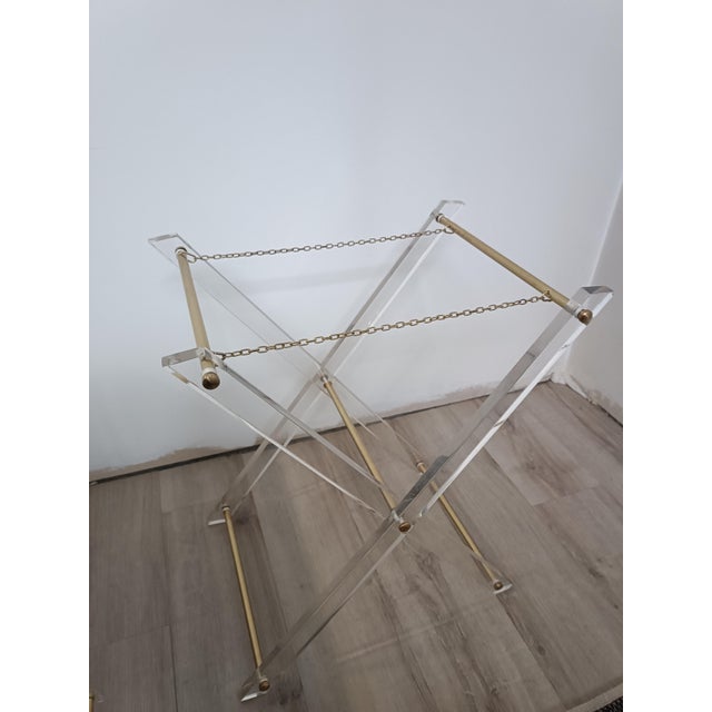 Metal Folding Side Table in Acrylic Glass and Brass, Italy, 1970s For Sale - Image 7 of 10