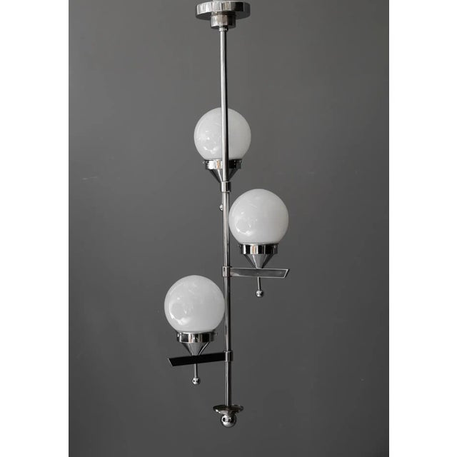 Glass Art Deco Chromed Chandelier with Opal Glass Shades, 1920s For Sale - Image 7 of 12