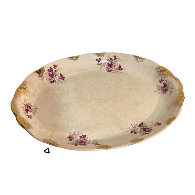 Shabby Chic Vintage Covered Serving Dish and Platter With Purple Violets. Crazed, Stained, Chipped. For Sale - Image 3 of 11