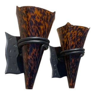 Hand-Blown Glass Tortoise Shell Sconces For Sale