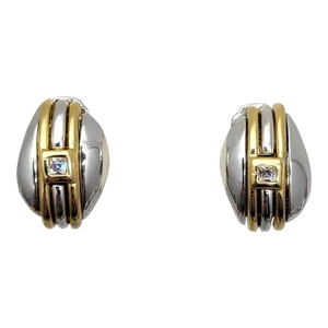 Vintage 1980s Signed Courreges Paris Modernist Rhinestone Clip Earrings - 2 Pieces