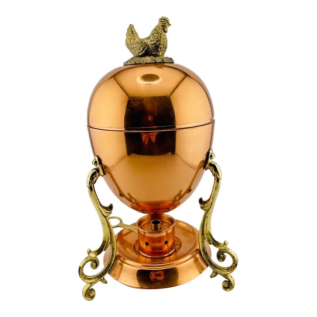 Vintage Tagus Portugal Copper Egg Coddler Complete With Chicken Finial For Sale