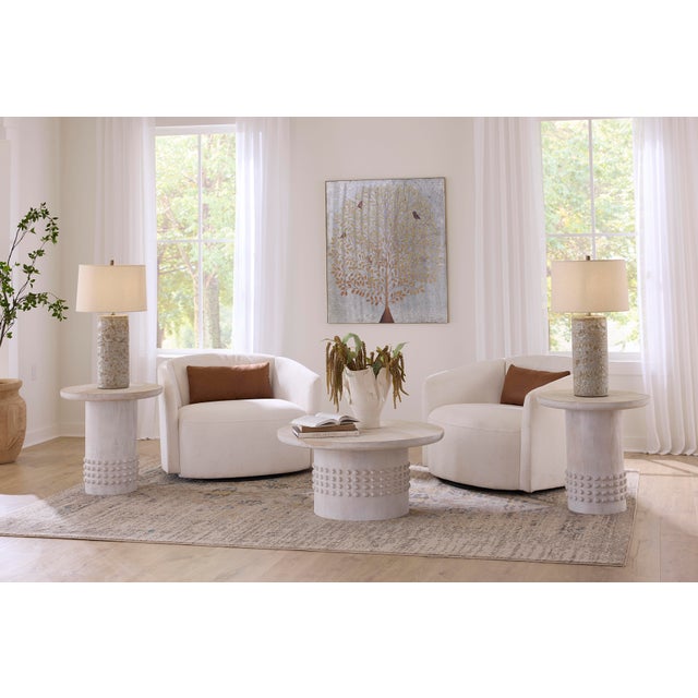 Studded Side Table, White Washed Wood For Sale In Los Angeles - Image 6 of 7