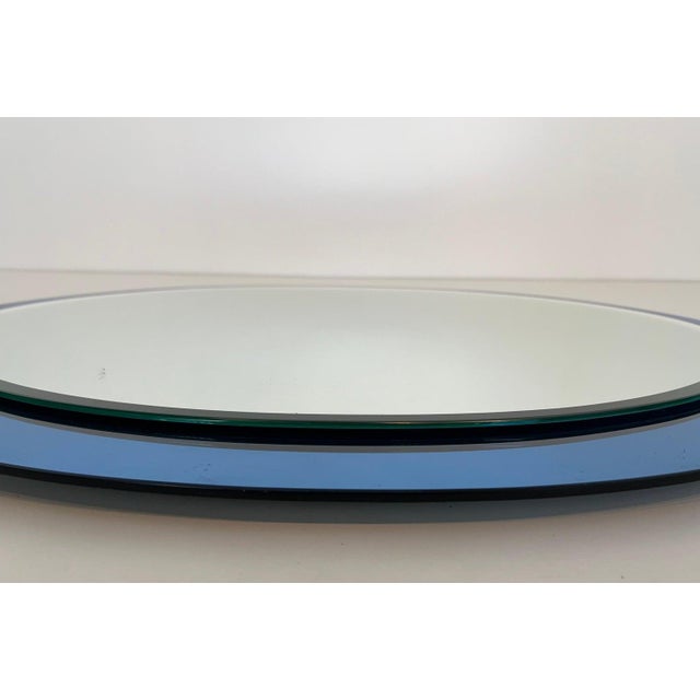 Mid-Century Modern Oval Mirror With Blue Outline by Fontana Arte Italy Circa 1970 For Sale - Image 3 of 12