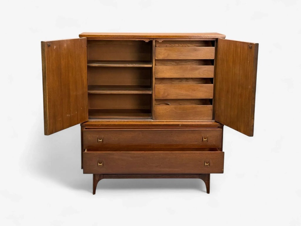 Broyhill Brasilia, Mid-Century Modern, Walnut, Brass, Highboy, Usa