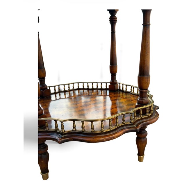 French Vintage French Style Two-Tier Parquetry Side Table With Brass Gallery For Sale - Image 3 of 13
