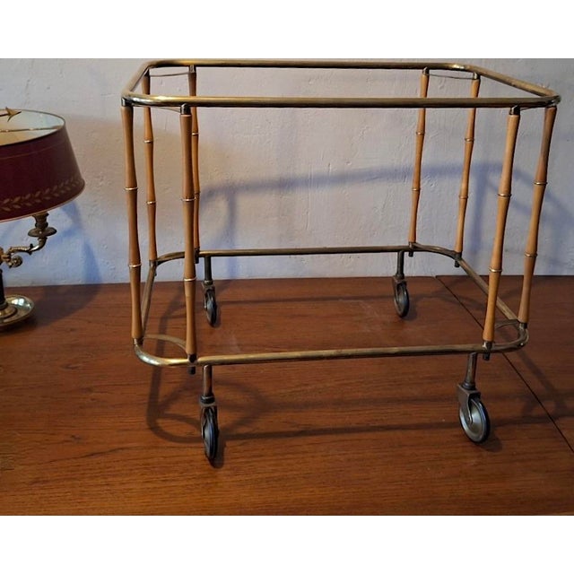 Maison Jansen Faux Bamboo Serving Bar Cart attributed to Maison Jansen, France, 1960s For Sale - Image 4 of 10