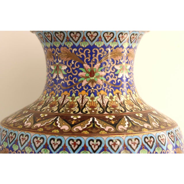 Large 17.75" VTG Chinese Cloisonne Vase, Jingfa Beijing Enamel Factory, Stunning For Sale - Image 9 of 13
