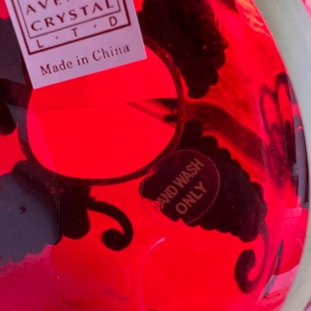 Fifth Ave Crystal Ltd Red Crystal Tea Light Candle Potpourri Bowl Vase With Gold Leaves 70s Art Deco Rare and hard-to-find...