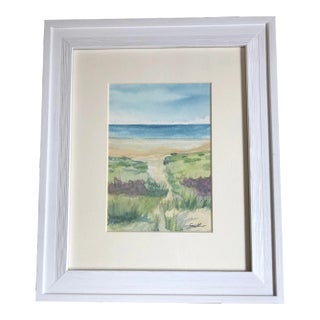 “Path to the Beach” Original Framed Watercolor Seascape by Nancy Smith For Sale