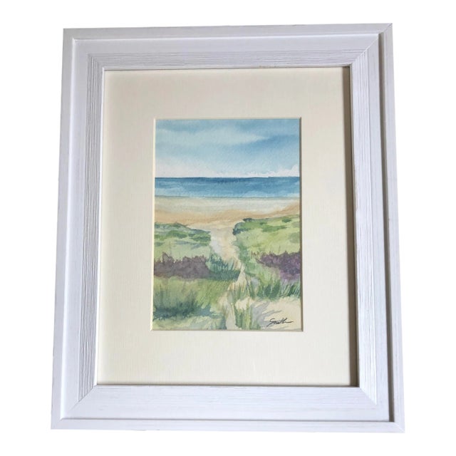 “Path to the Beach” Signed Original Framed Watercolor Seascape by Nancy Smith For Sale